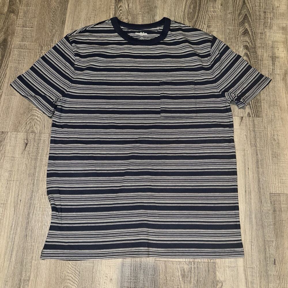 Goodfellow & Co Mens XX-Large Vintage Tee Navy Striped Pocket T-Shirt NWT Cotton